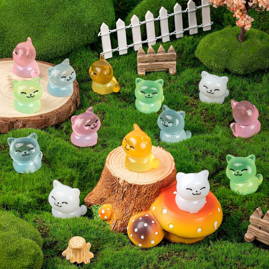 Leuchtende Mini-Katzenfiguren von Yiran toy im pastoralen Stil, mehrfarbige Harz-Ornamente für DIY-Feengärten und Dekorationen - Bild 3