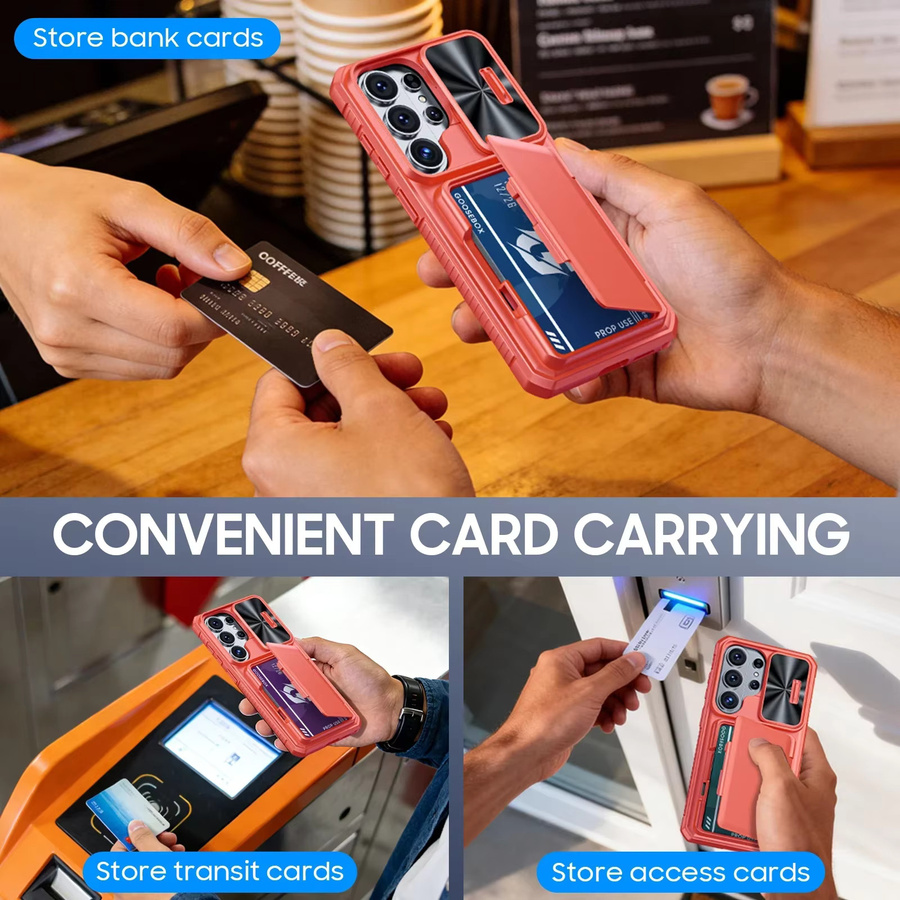BANGZAO Silikon-Brieftasche mit RFID-Schutz und Kartenhalter als stoßfeste Kamera-Schutzhülle für dein Galaxy S26 Ultra in Rosa - Bild 2