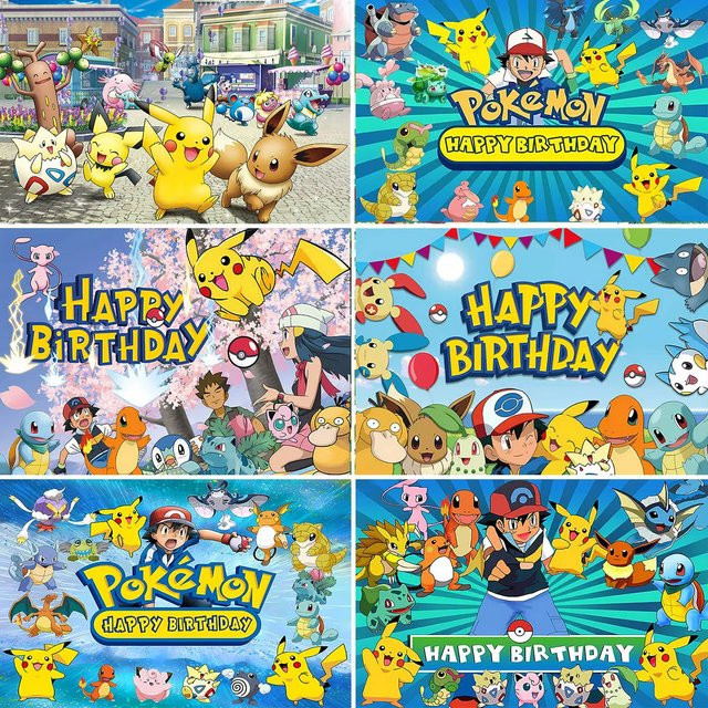 Potdemiel Pokemon Pikachu Party-Dekoration für Kindergeburtstage, Mehrfarbiger Fotohintergrund Banner aus Papier, B: 60 cm, H: 40 cm - Bild 1
