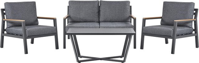Beliani Sitzgruppe DELIA in Dunkelgrau mit Zweisitzer, Sesseln und Couchtisch aus pulverbeschichtetem Aluminium und UV-beständigem Polyester, B/T/H: 79 x 128 x 70 cm - Bild 1