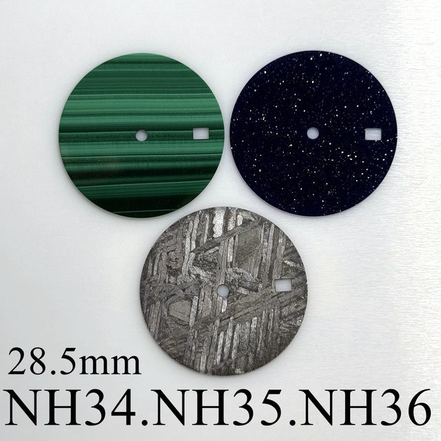 Mosangna Zifferblatt Aventurin Stein, Blauer Sandstein, Malachit, Meteorit, Edelstahl - Bild 1