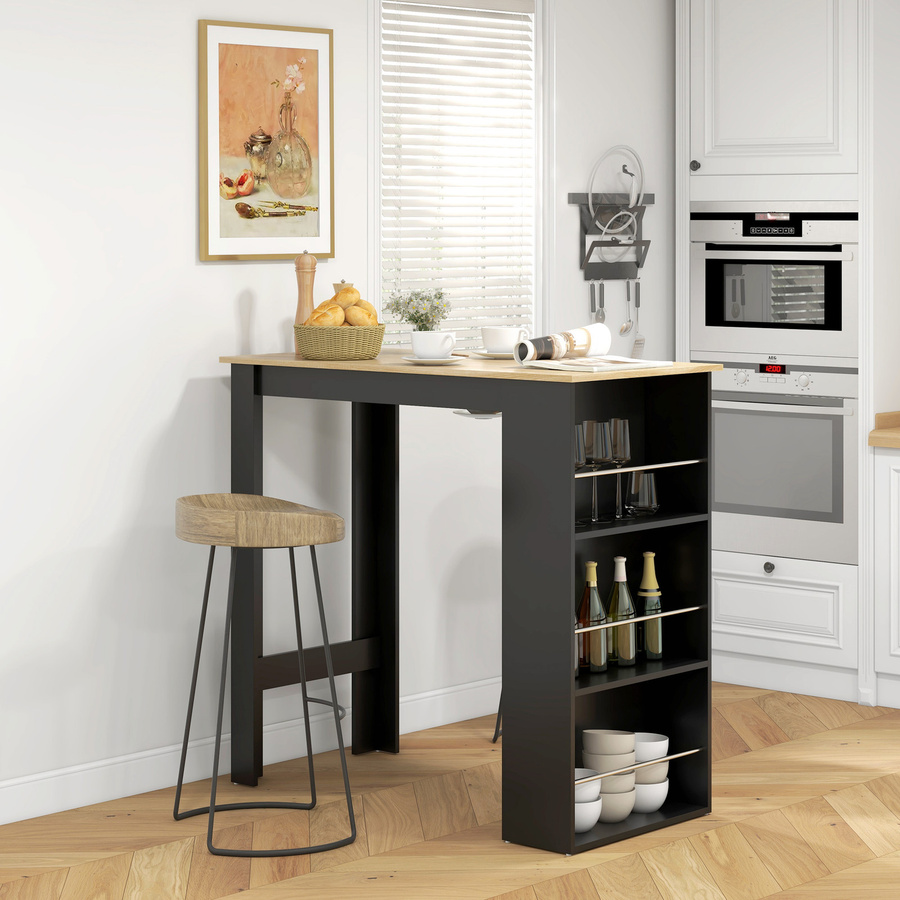 HOMCOM Bistrotisch als hoher Küchentisch und Stehtisch mit 3 Regalen, Schwarz, B: 57 cm, T: 112 cm, H: 106 cm - Bild 2