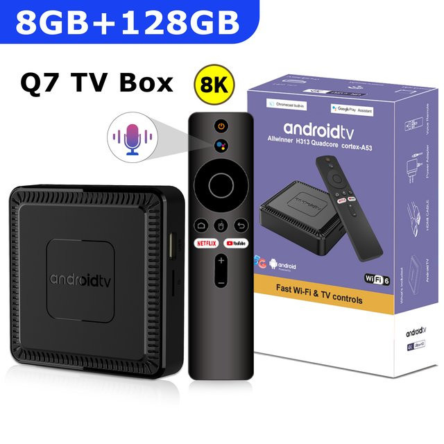 Janmifly Q7 Smart TV Box mit Android 14, 8 GB RAM + 128 GB Speicher, 4K HDR10, WiFi 6 und Bluetooth 5.0, Schwarz - Bild 1