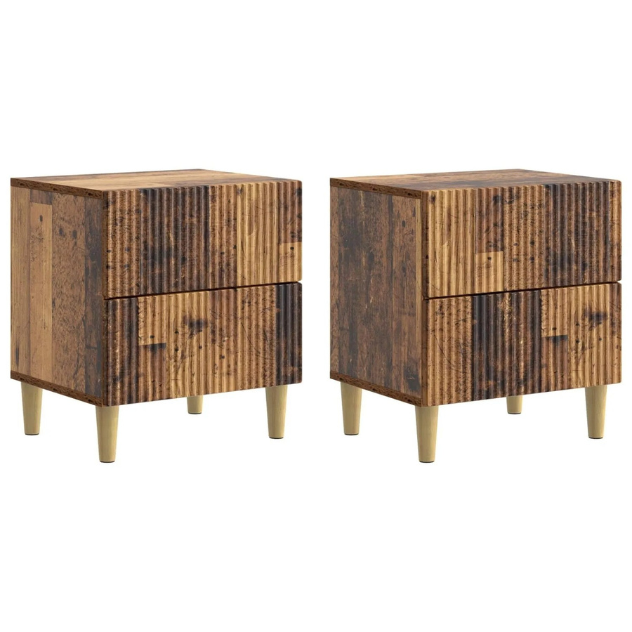 Set aus 2 vidaXL Nachttischen aus Altholz in Braun, B/T/H: 43 x 34,5 x 48 cm - Bild 2