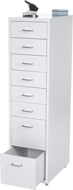 MCW Rollcontainer Preston T851 Schubladenschrank aus Stahl in Weiß, H x B x T: 110 x 28 x 41 cm, 8 Schubladen - Bild 1