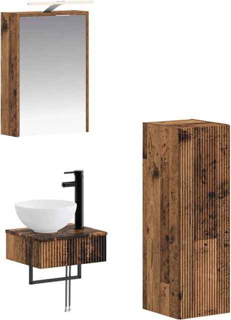 vidaXL Badezimmerschrank-Set aus Altholz in Braun, 4-teilig mit LED-Beleuchtung, B/T/H: 43 x 16 x 62,5 cm - Bild 1