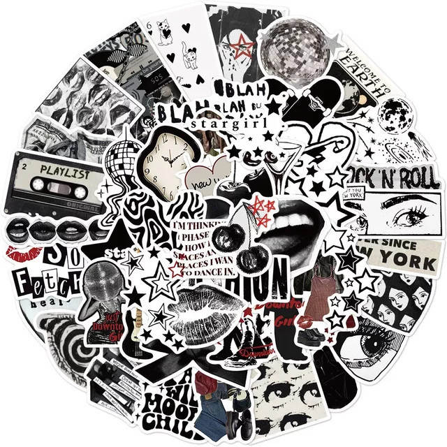 Millennial Cyber Sticker Pack mit 50 Stück – Bunte Neon-Graffiti-Etiketten für Gitarren, Tech-Ausrüstung und Scrapbooking in retro-futuristischen Designs - Bild 1
