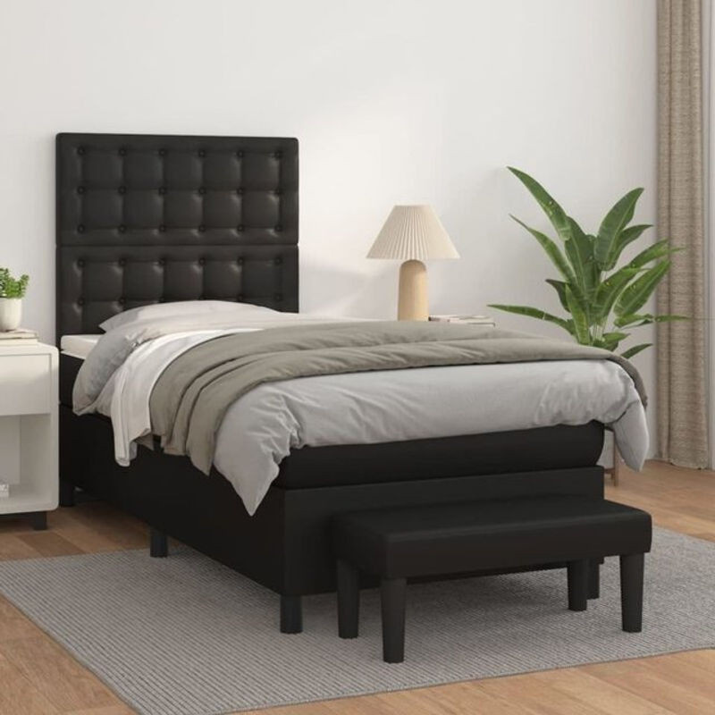 vidaxl Boxspringbett mit Matratze in Schwarz aus Kunstleder, B/T/H: 90 x 190 x 128 cm - Bild 1