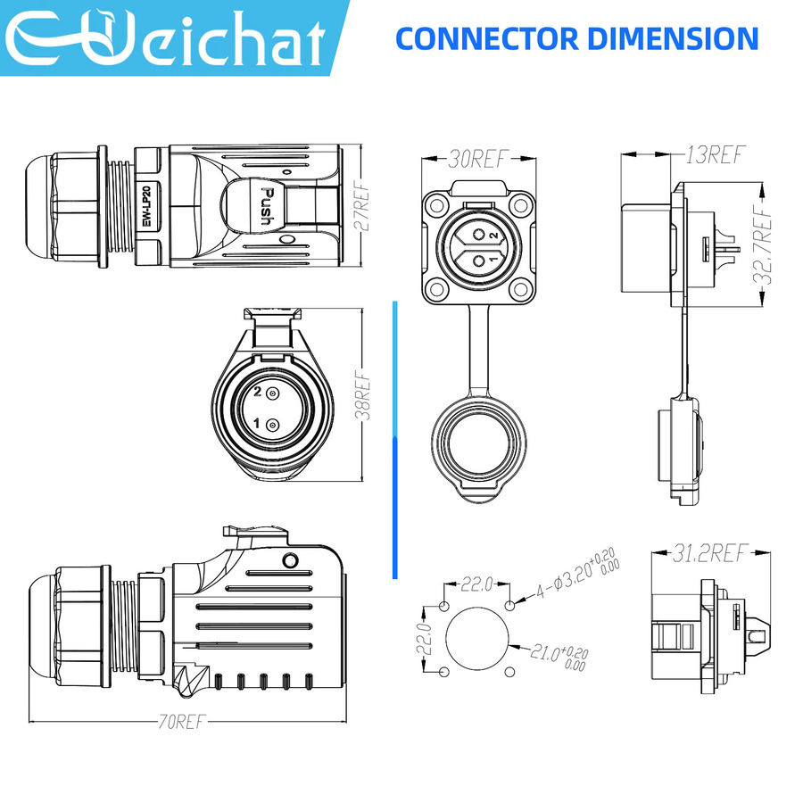 LP20 M20 IP68 Wasserdichter Stromkabelanschluss mit 2 bis 12 Pin als Sicherheitsschott und Industriekabel Luftfahrtanschluss Flanschbuchse von E-WeiChat - Bild 2
