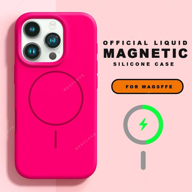 Magnetische Umhängeband-Handyhülle aus Flüssigsilikon für Apple iPhone 15 14 16 Pro Max 13 12 11 Plus mit MagSafe Kompatibilität in Pink - Bild 1
