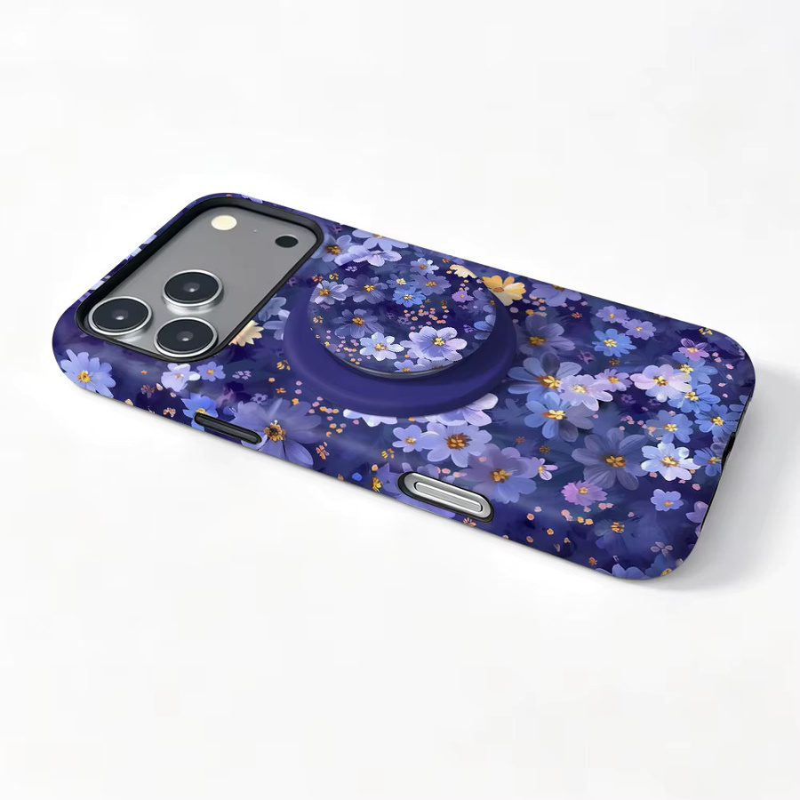 Magnetische Handyhülle mit Blumenmuster und 2-in-1 Folie für iPhone, Farbe: Lila - Bild 2