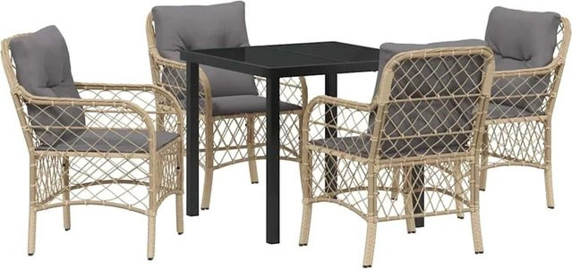 vidaXL Garten Essgruppe 5-teilig aus Poly Rattan und Glas in Beige mit Kissen - Bild 1