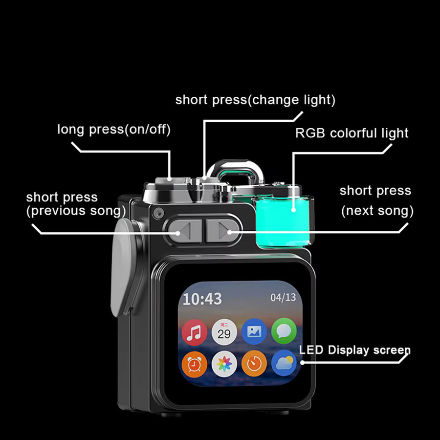 MAIMEIMI RGB-Lautsprecher mit Touch-Display in Schwarz mit Wecker, Kalender, Taschenrechner und Timer - Bild 2