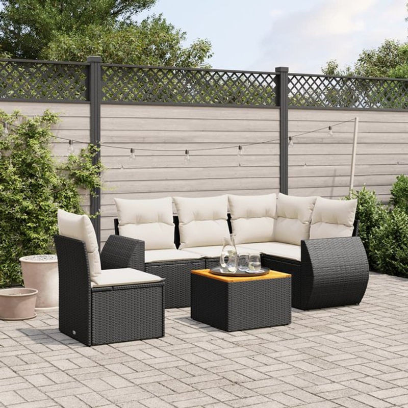 Vidaxl Gartenmöbel-Set aus Polyrattan mit Kissen, 6-teilig, Schwarz - Bild 1