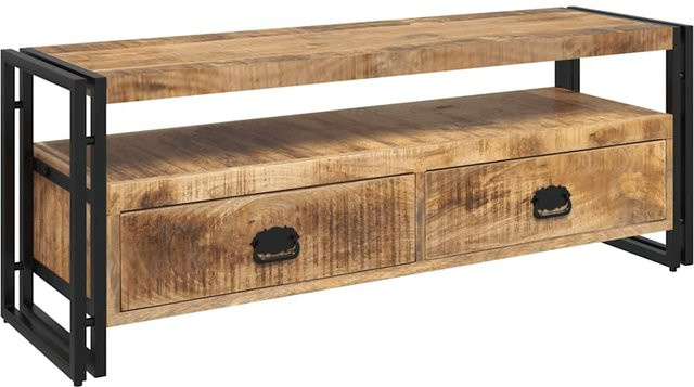 vidaXL TV-Schrank aus Massivholz Mango in Braun und Gold, B/T/H: 120 x 35 x 45 cm - Bild 3
