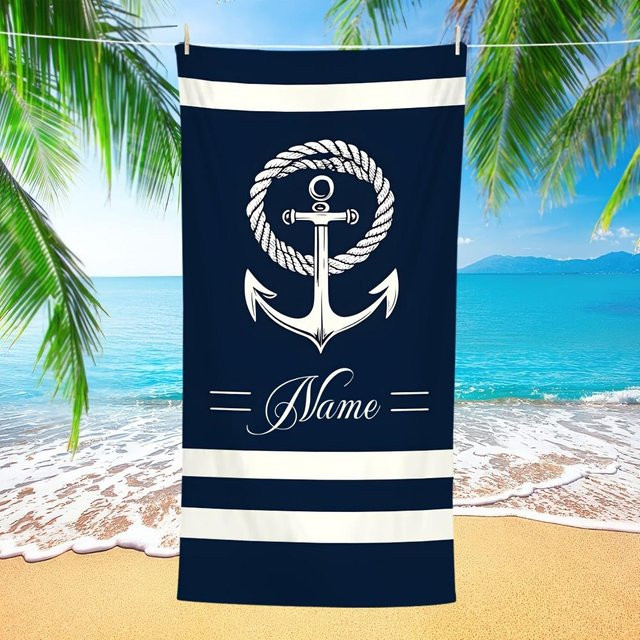 JMG Household Supplies Nautisches Anker Strandtuch in Blau, personalisierbar, B/H: 50 x 100 cm - Bild 1
