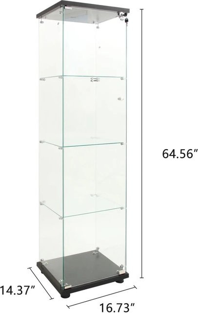 PXloue LED Vitrinenschrank mit 4 Ebenen und Glastür in Schwarz, B/T/H: 45 x 36 x 164 cm - Bild 1