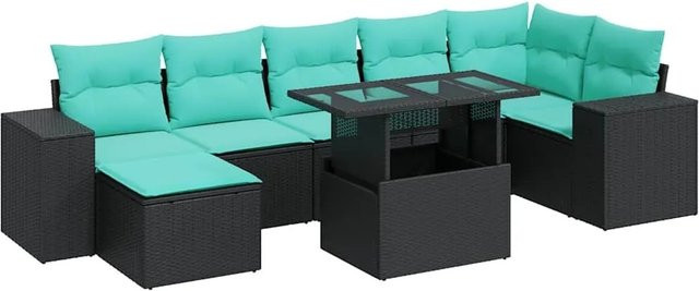 vidaXL 8-teilige Garten-Sofagarnitur in U-Form aus schwarzem Poly-Rattan mit wetterfesten Kissen - Bild 1