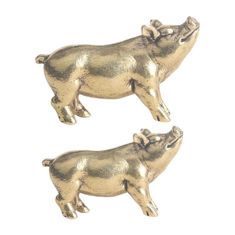 Kesoto Messing Mini Schwein Skulptur in Gold als dekorative Tischdekoration für Home Office und Tee-Zubehör, Höhe: 4,5 cm, Breite: 2,8 cm, Tiefe: 2,8 cm - Bild 2