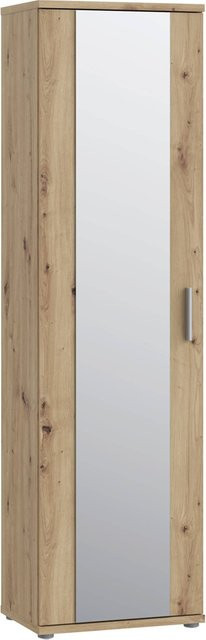 Jet Mehrzweckschrank in Eiche Artisan Nachbildung mit Glastüren und Spiegel, Braun, B/H/T: 50 x 179 x 35 cm - Bild 1