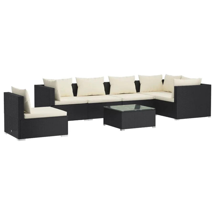 vidaXL 7-tlg. Garten-Lounge-Set aus Poly Rattan in Schwarz und Beige mit Kissen und Couchtisch - Bild 2