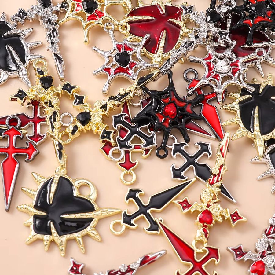Leslie Charms, Metall, Spinnennetz Herz Kreuz, Unisex - Bild 2