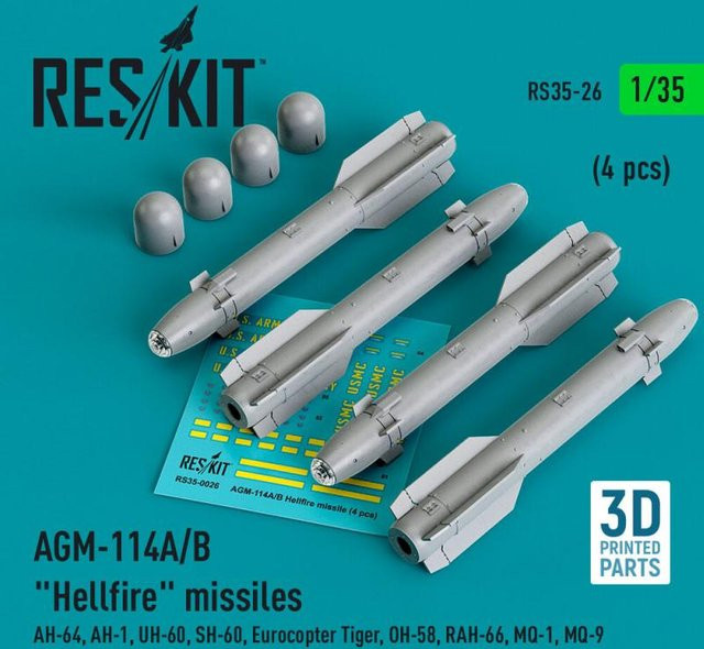 ResKit Models AGM-114A/B Hellfire missiles, 4-teiliges Set, 3D Printed - Bild 1