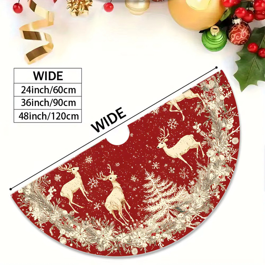 VIKAMA Weihnachtsbaum Rock mit Elch- und Schneeflocken-Motiv in Rot für deine Winter- und Weihnachtsdekoration - Bild 2
