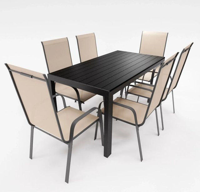 Lex Gartenmöbel Set 7-teilig mit Aluminium Tisch und 6 Stapelsesseln in Beige - Bild 1