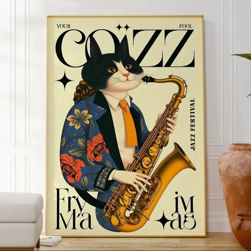 Vintage Jazz-Katzen Wandkunst aus Papier von SHENCHEN in Mehrfarbig - Bild 6