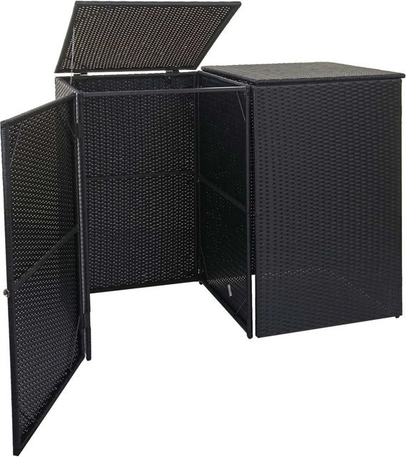 PROREGAL 2er-Mülltonnenverkleidung aus Poly-Rattan und Stahl in Schwarz, H x B x T: 176 x 130 x 131 cm - Bild 1