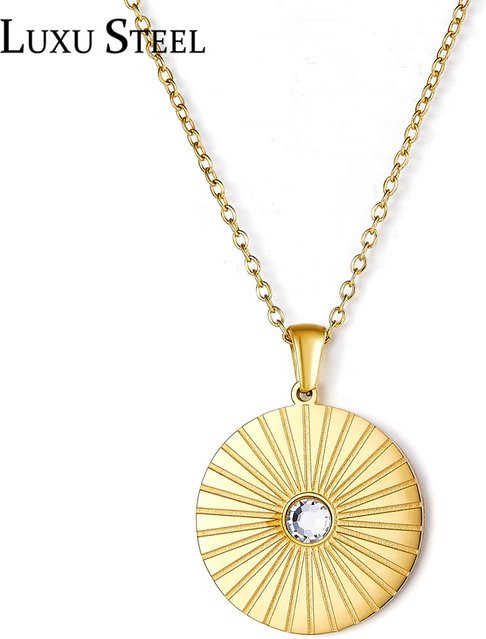 LUXUSTEEL Halskette, Edelstahl, Gold, Kristall, Damen - Bild 1