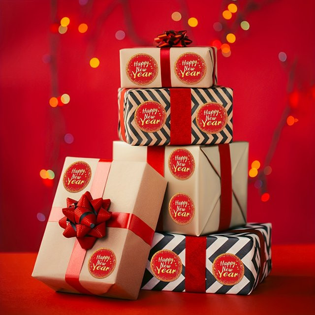 500 runde Neujahrs-Aufkleber in Rot, Durchmesser: 2,54 cm, für Geschenkverpackungen und Feiern - Bild 1