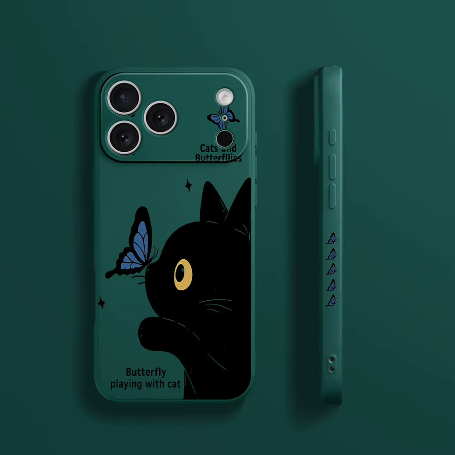 Handyhülle mit Schwarzer Katze und Schmetterling für iPhone Modelle, TPU Cover von DO AS YOU WISH, Schwarz - Bild 1