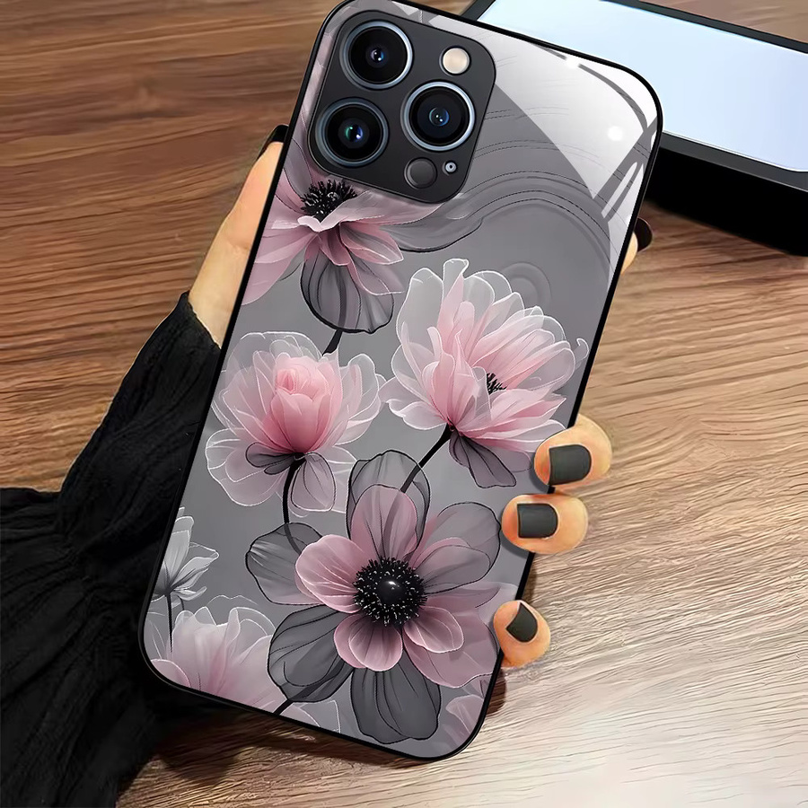 Handyhülle mit gehärtetem Glas und Blumen-Design für iPhone 11 bis iPhone 17 Pro Max, Multicolor - Bild 3