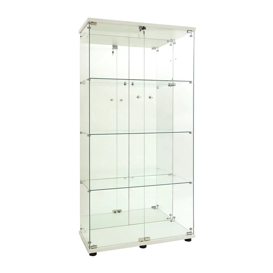Rosahqnda LED-Glasvitrine als 4-stufige Standvitrine mit Glastüren und integrierter Beleuchtung für Wohnzimmer, Schlafzimmer oder Eingangsbereich in Weiß, Schwarz oder Transparent - Bild 2