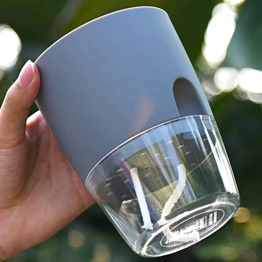 Transparenter Kunststoff-Blumentopf mit doppelschichtigem Wasserspeicher für Zimmerpflanzen in Transparent, Grün, Weiß oder Grau - Bild 2