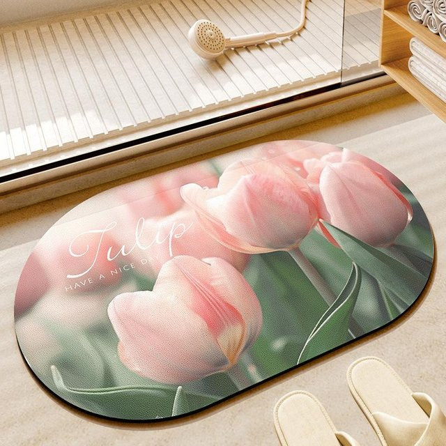 VIKAMA Diatomit-Teppich mit floralem Design, rutschfest und waschbar, Farbe: Pink, B/T: 40 x 60 cm - Bild 1