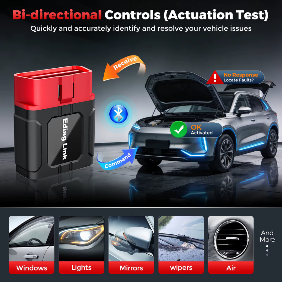 KINGBOLEN Ediag Link Allsystem Bidirektionaler OBD2 Diagnosescanner für iOS und Android mit Bluetooth, CAN-FD-Protokoll, 10+ Reset-Funktionen und aktivem Test in Weiß - Bild 3