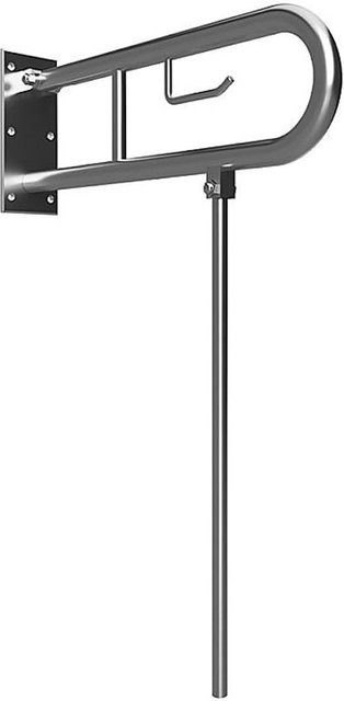 Brillantbad BELP Stützklappgriff in U-Form mit Toilettenpapierhalter und Standfuß aus Edelstahl gebürstet, Farbe Silber, B/T/H: 10 x 80 x 61,6 cm - Bild 1