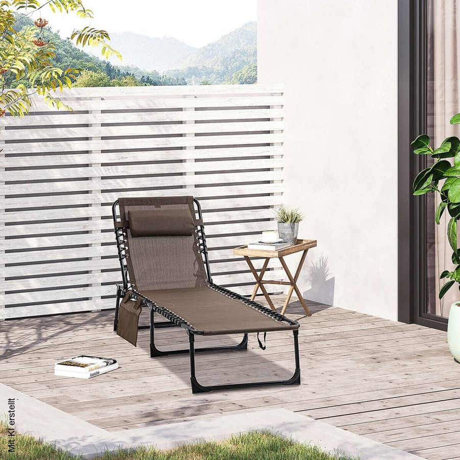 Outsunny Sonnenliege braun aus pulverbeschichtetem Stahl mit verstellbarer Kopfstütze und Textilene-Gewebe, B/H/L: 58 x 30 x 185 cm - Bild 4
