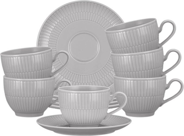 Seltmann Weiden Amina Kaffeetassen mit Untertassen 6er Set Silbergrau 250 ml - Bild 1