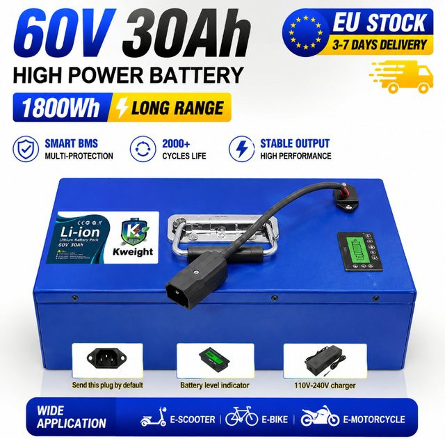 Kafety Lithium-Ionen-Akku 18650 30Ah in Blau für E-Bike, Roller und Dreirad mit intelligentem BMS - Bild 1
