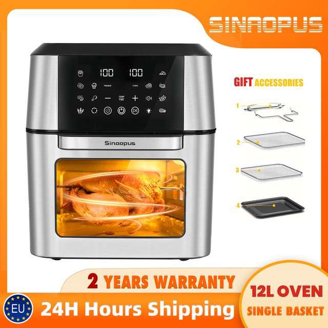 Sinaopus Luftfritteuse mit 13 l Volumen, silberne Heißluftfritteuse aus Edelstahl mit LED-Touch-Steuerung und Sichtfenster - Bild 1
