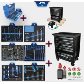 Brilliant Tools Werkstattwagen in Schwarz mit 7 Schubladen, Arbeitsplatte und 473 Werkzeugen - Bild 1