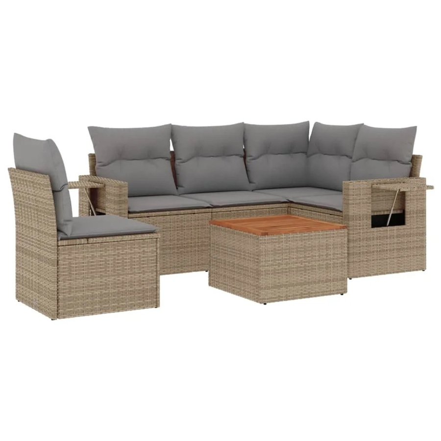 vidaXL 6-tlg Garten-Sofagarnitur in L-Form aus beige farbenem Poly-Rattan mit Kissen und pulverbeschichtetem Stahlgestell - Bild 2