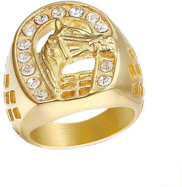 YIRAN Herrenring Pferdekopf, Kupfer, Zirkonia, beige - Bild 1