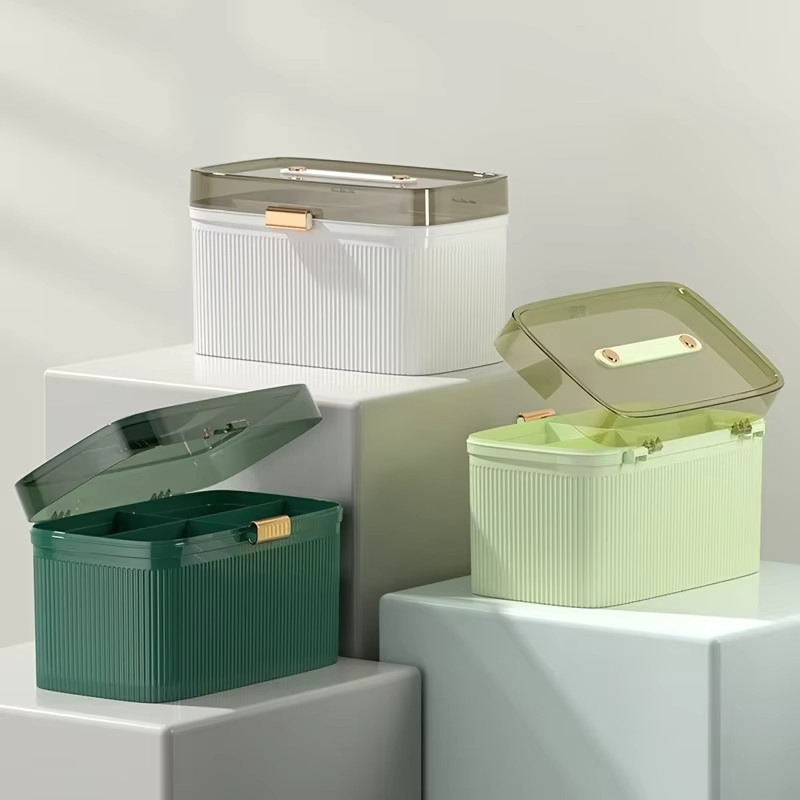 Untior Kunststoff-Aufbewahrungsbox mit Deckel und Griffen in Grün, stapelbare Organizer-Box für Zuhause, Büro und Badezimmer - Bild 2