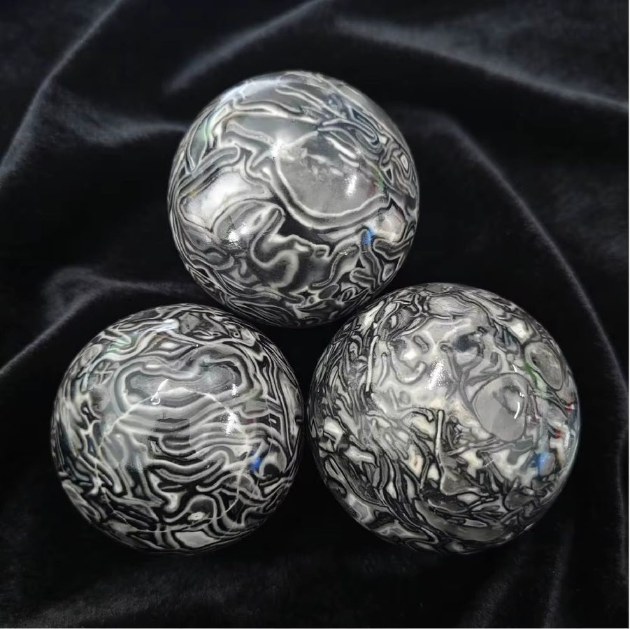 CrystalHola Schwarze Crazy-Achat-Kugel aus Stein, poliert, Durchmesser: 6 cm - Bild 2