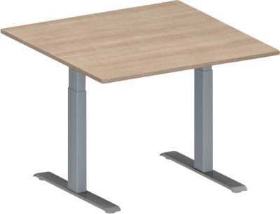 Schäfer Shop Genius Besprechungstisch MODENA FLEX, quadratisch, Eiche-Dekor und weißaluminium RAL 9006, B: 100 cm, T: 100 cm, H: 65-85 cm - Bild 1